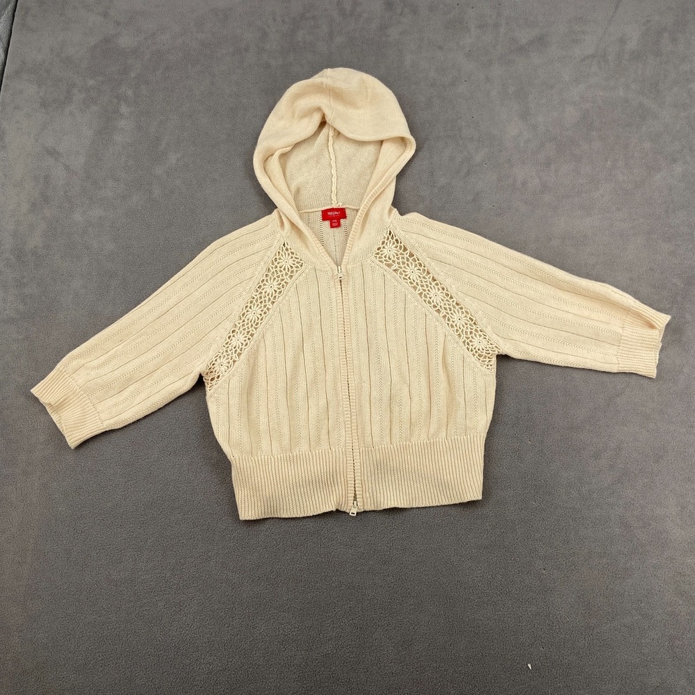 Mossimo Cropped Sweater Womens 2XL Beige Open Knit Raglan Sleeve Full Zip Hooded